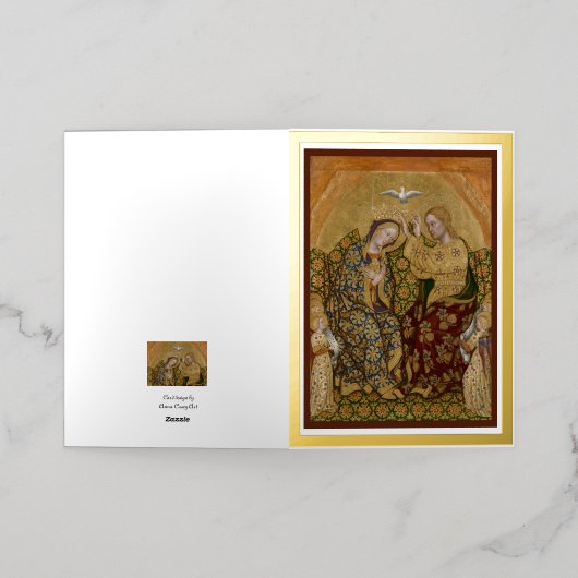 イエスとメアリーの戴冠式ホイルのグリーティングカード 箔グリーティングカード (外側レイダウン)