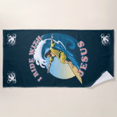 イエスと一緒に乗る |サーフィンイエスイラストレーション ビーチタオル (正面)