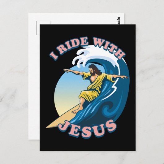 イエスと一緒に乗る |サーフィンイエスイラストレーション ポストカード (正面/裏面)