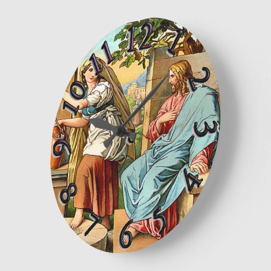 イエスと女は井戸の時計にいる ラージ壁時計 (傾斜)