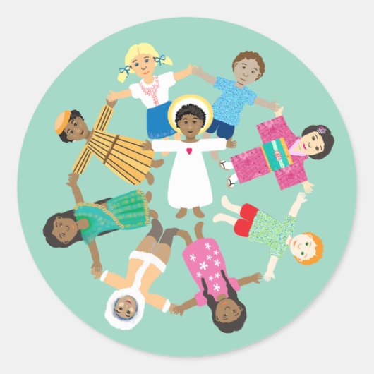 イエスと子供のステッカー ラウンドシール (正面)