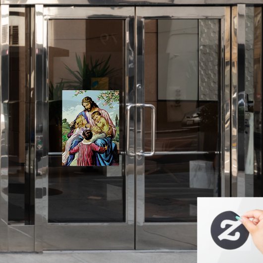 イエスと子供の宗教的イメージ ウィンドウサイン (オフィスドア)