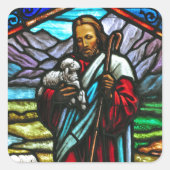 イエスと子羊のステンドグラス像 スクエアシール (正面)