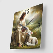 イエスと子羊 スクエア壁時計 (傾斜)