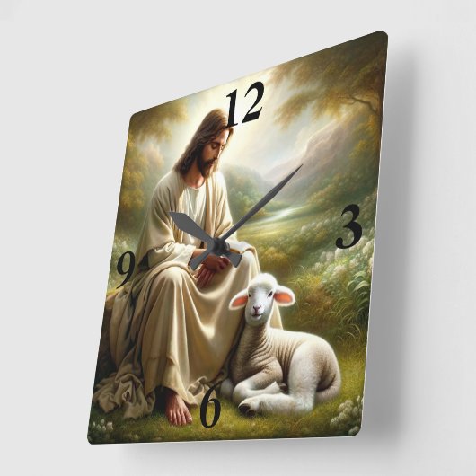 イエスと子羊 スクエア壁時計 (傾斜)
