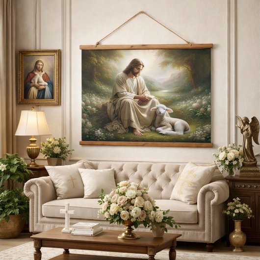 イエスと子羊 吊り下げ型タペストリー