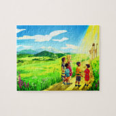 イエスと小さな子供がパズをする ジグソーパズル (横)