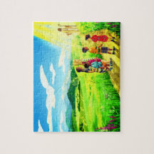 イエスと小さな子供がパズをする