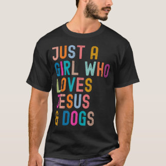 イエスと犬を愛する女の子 キリスト教の犬好き Tシャツ