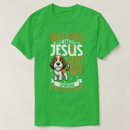 イエスと犬スピノン・イタリアーノ Tシャツ (デザイン正面)
