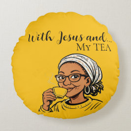 イエスと私のお茶を描いた枕 ラウンドクッション