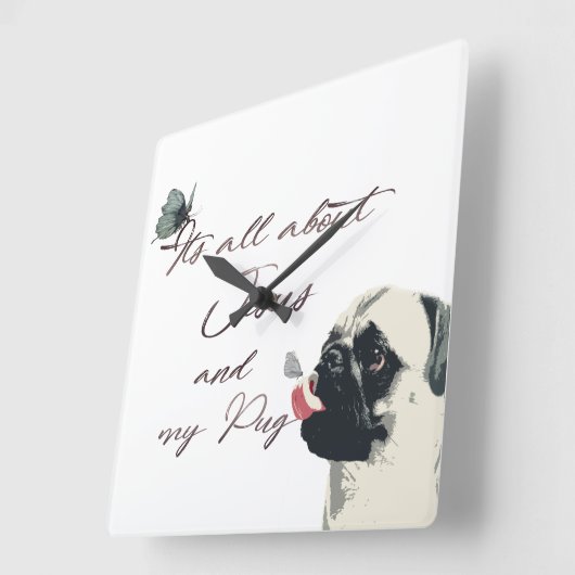 イエスと私のパグの全て スクエア壁時計 (傾斜)