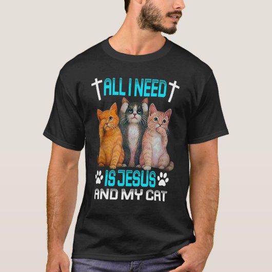 イエスと私の猫キリスト教 Tシャツ (正面)