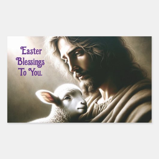イエスと羊のステッカー 長方形シール (正面)