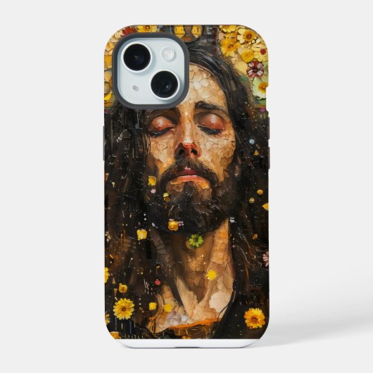 イエスと花の抽象芸術 iPhone 15ケース (裏面)