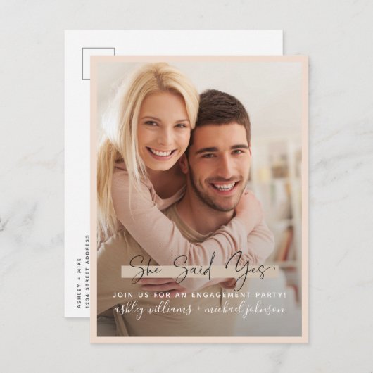 イエスと言ったカリグラフィー写真 ブッシュエンゲージメント 案内ポストカード (正面/裏面)