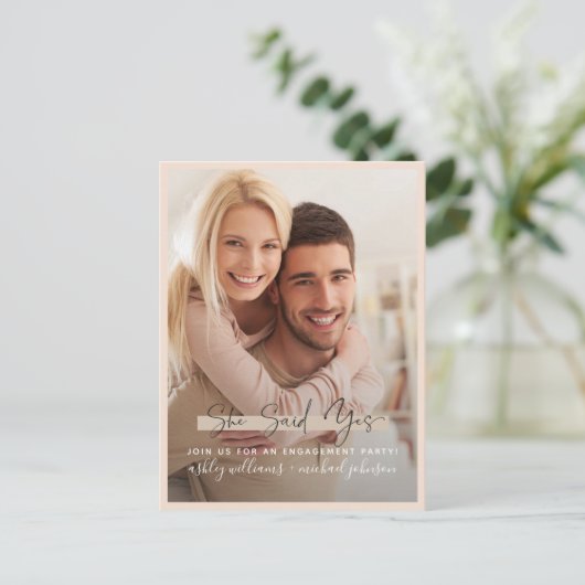 イエスと言ったカリグラフィー写真 ブッシュエンゲージメント 案内ポストカード (スタンド正面)