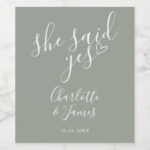 イエスと言った婚約パーティー ハート セージグリーン ワインラベル (シングルラベル)