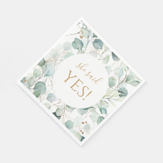 イエスと言った ウェディングシャワーのためのユーカリのナプキン スタンダードランチョンナプキン (角)