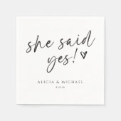 「イエスと言った」ウェディングシャワー モダン手書き スタンダードカクテルナプキン (正面)
