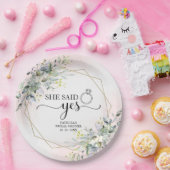 イエスと言った グリーンと幾何学模様のウェディング ペーパープレート (パーティー)