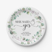 イエスと言った グリーンのユーカリのブライダルシャワー ペーパープレート (正面)