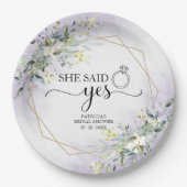 イエスと言った グリーン 花柄 ウェディング ブライダル ペーパープレート (正面)