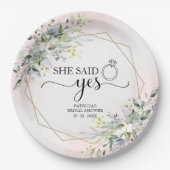 イエスと言った グレenery 幾何学的な ブライダル ペーパープレート (正面)