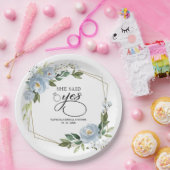 イエスと言った ダスティーブルー 幾何学模様の ブライダルシャワー ペーパープレート (パーティー)