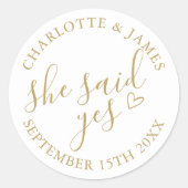 イエスと言った パーティー おしゃれ ゴールド ラウンドシール (正面)