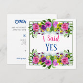 「イエスと言った」ピンクとパープルの花の水彩 招待状 (正面/裏面)