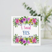 「イエスと言った」ピンクとパープルの花の水彩 招待状 (スタンド正面)