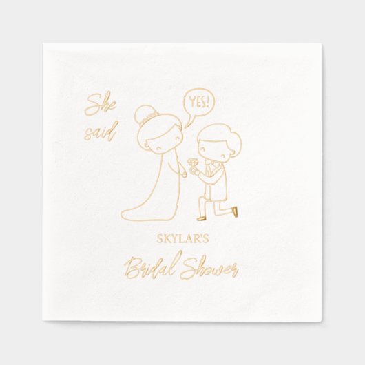 「イエスと言った」ブライダルシャワー 箔ナプキン (正面)