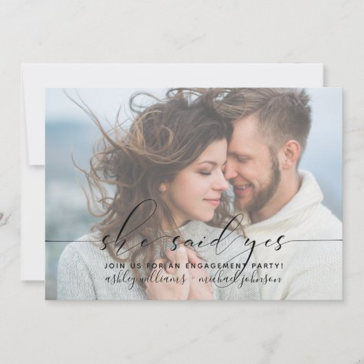 「イエスと言った」モダンエンゲージメントパーティー招待状 招待状 (正面)