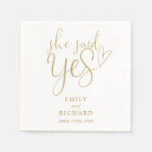 イエスと言った 婚約パーティー エレガント ゴールド スタンダードカクテルナプキン (正面)