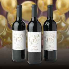 イエスと言った 婚約パーティー エレガント ゴールド ワインラベル