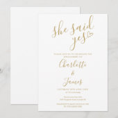 イエスと言った 婚約パーティー ゴールド ラブ ハート 招待状 (正面/裏面)