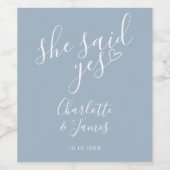 イエスと言った 婚約パーティー ハート ダスティーブルー ワインラベル (シングルラベル)