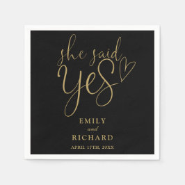 イエスと言った 婚約パーティー ブラック＆ゴールド スタンダードカクテルナプキン