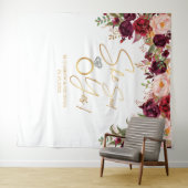 イエスと言った 花嫁のシャワーのためのバーガンディ フローラル バックドロップ タペストリー (インサイチュ(横))