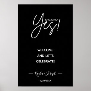 「イエスと言った」黒のバナー 結婚承諾 ウェルカム ポスター
