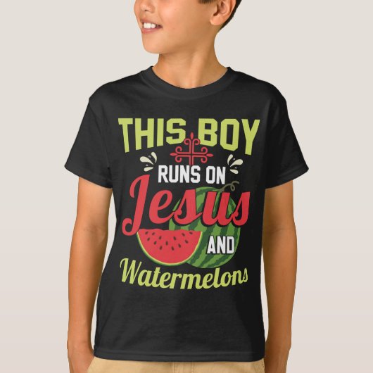 イエスと走スイカの上の少年 Tシャツ (正面)
