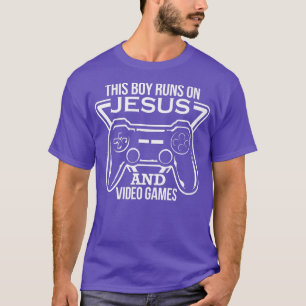 イエスと走ビデオゲームのクリスチャンの少年 Tシャツ