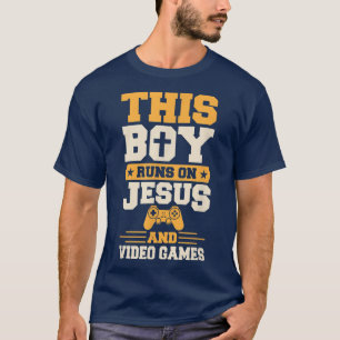イエスと走ビデオゲームクリスチャンGの少年 Tシャツ