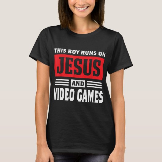 イエスと走ビデオゲームクリスチャンGの少年 Tシャツ (正面)