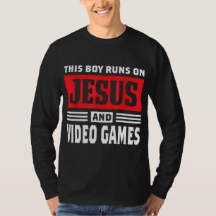 イエスと走ビデオゲームクリスチャンGの少年 Tシャツ