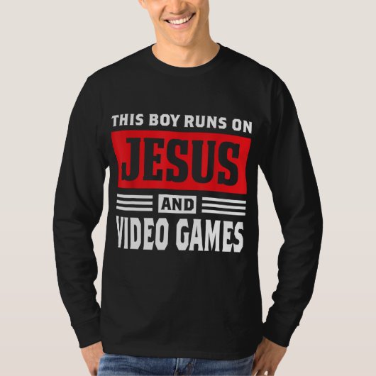 イエスと走ビデオゲームクリスチャンGの少年 Tシャツ (正面)