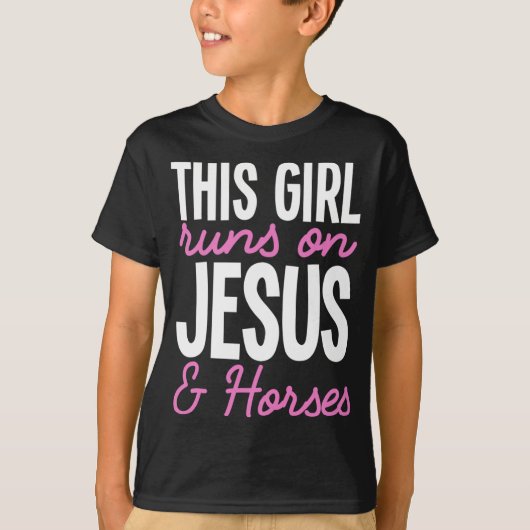 イエスと走馬の上の女の子かわいい馬の女の子 Tシャツ (正面)