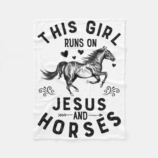 イエスと走馬の馬馬の女の子 フリースブランケット (正面)