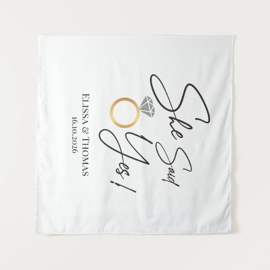 イエスと返事があった！婚約 結婚 背景の垂れ幕 タペストリー (正面(横))